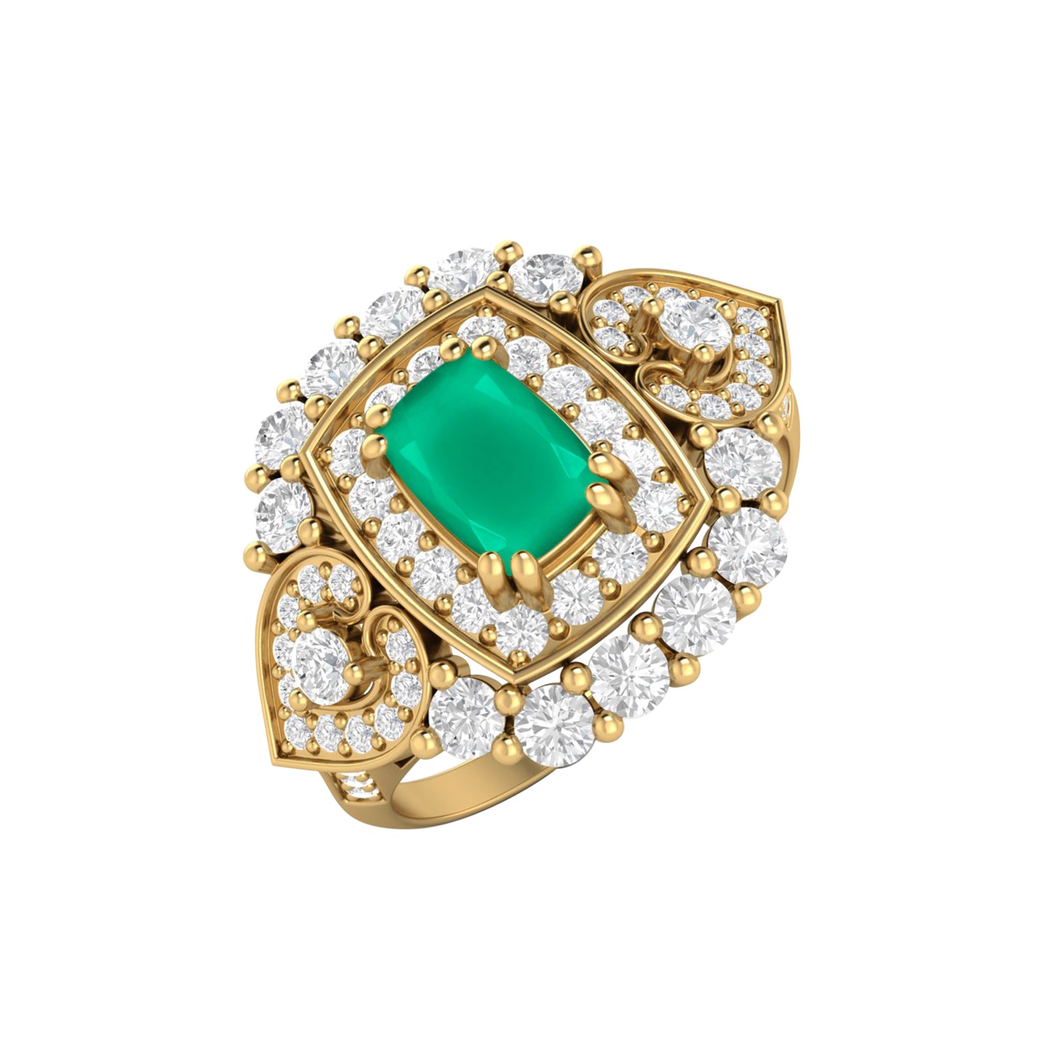 Green Onyx Cushion Halo Statement Ring - Sterling Silver