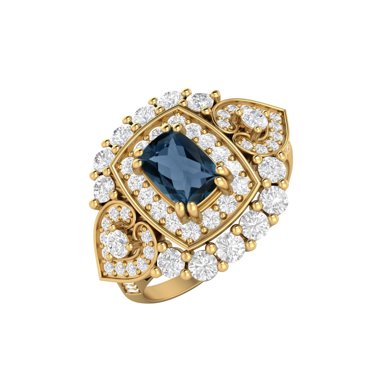 London Blue Topaz Vintage Halo Scroll Design Ring – Sterling Silver