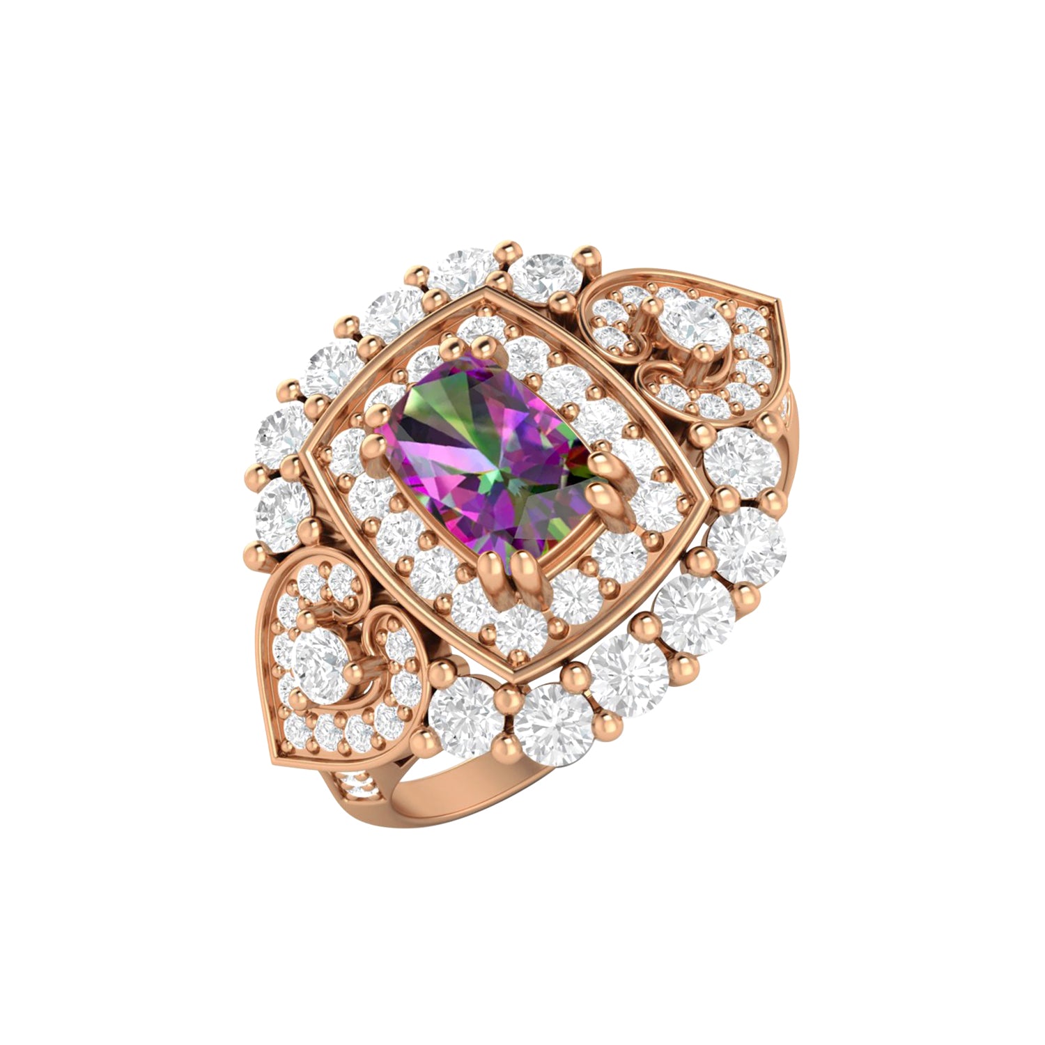 Anello nuziale in argento sterling 925 con topazio mistico e pietra colorata Art Déco