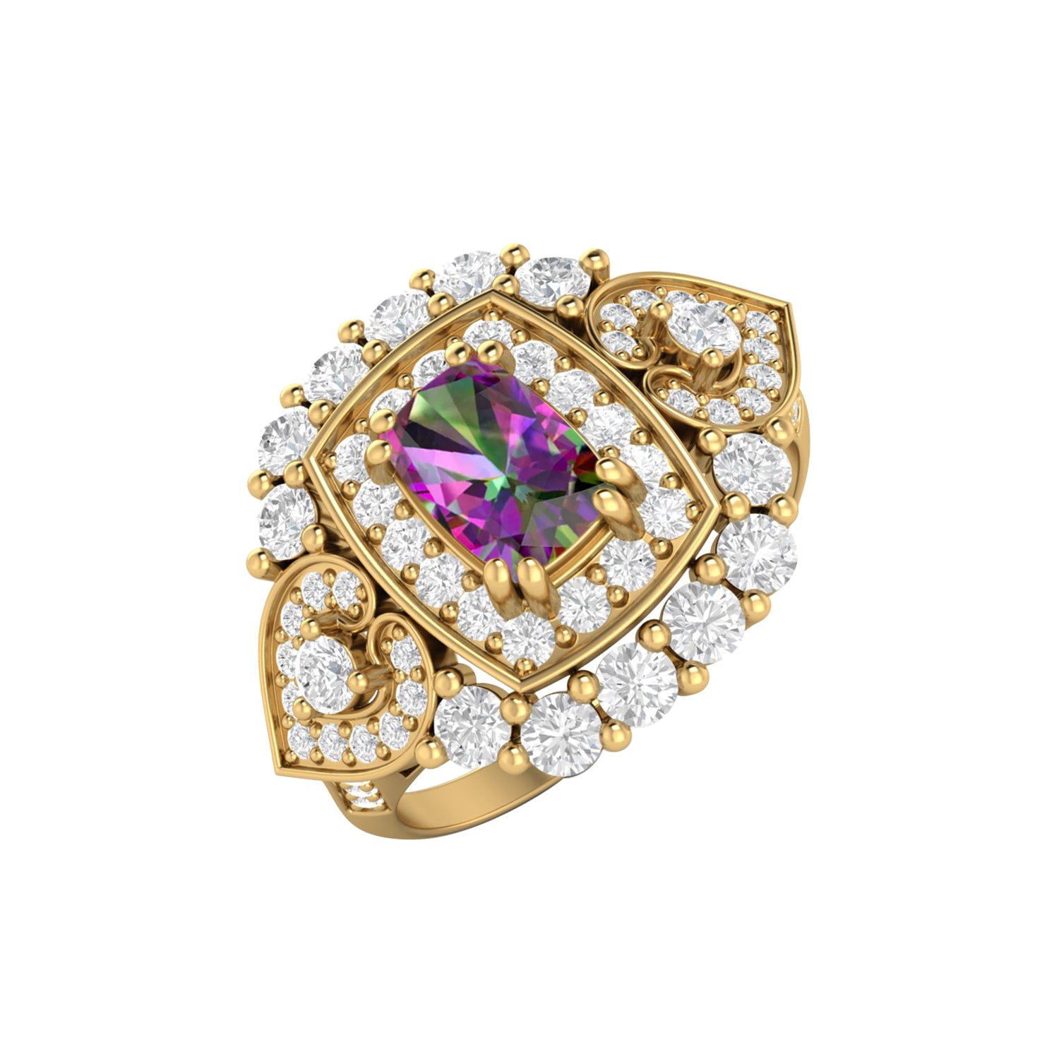 Anello nuziale in argento sterling 925 con topazio mistico e pietra colorata Art Déco