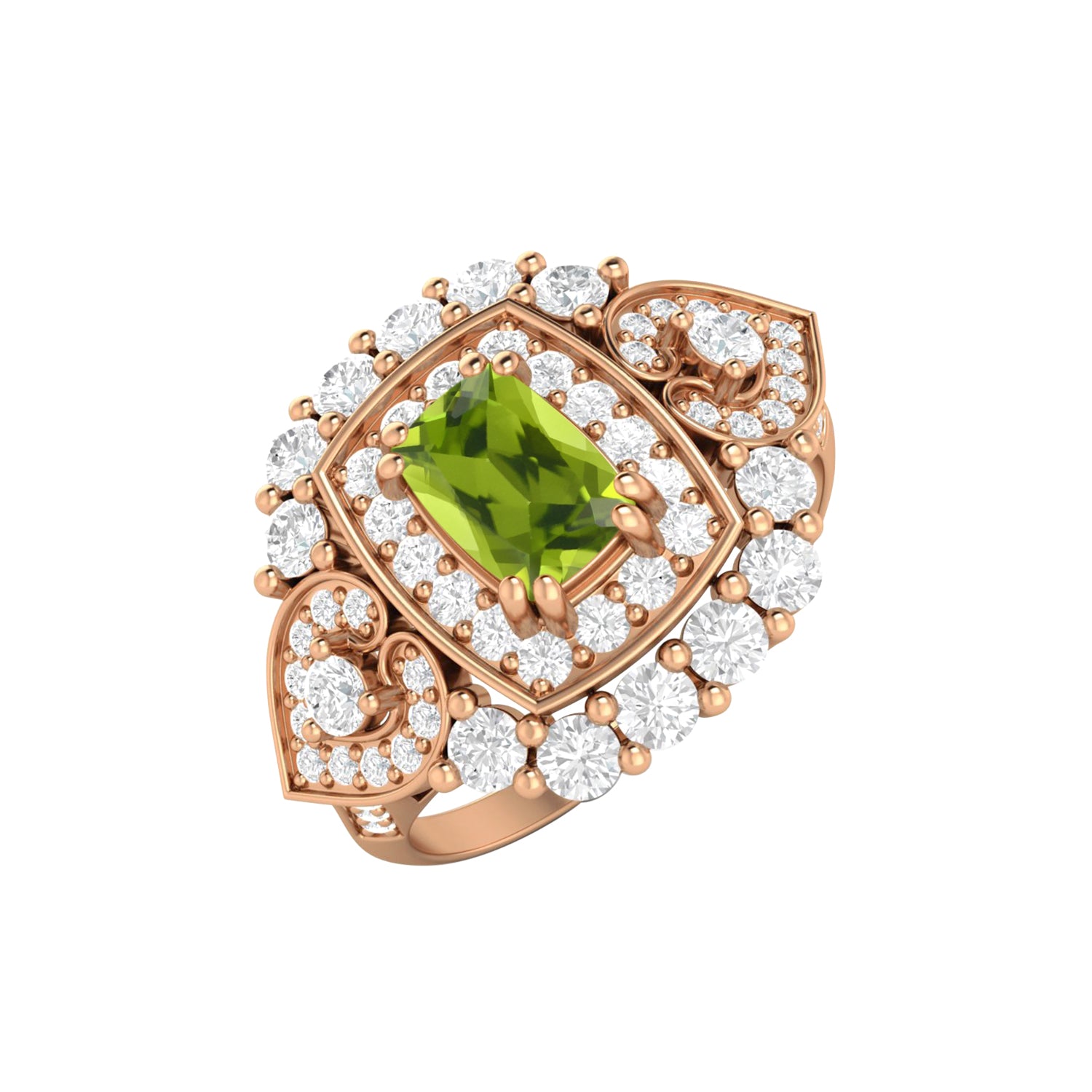 Peridot Cushion Halo Statement Ring - Sterling Silver
