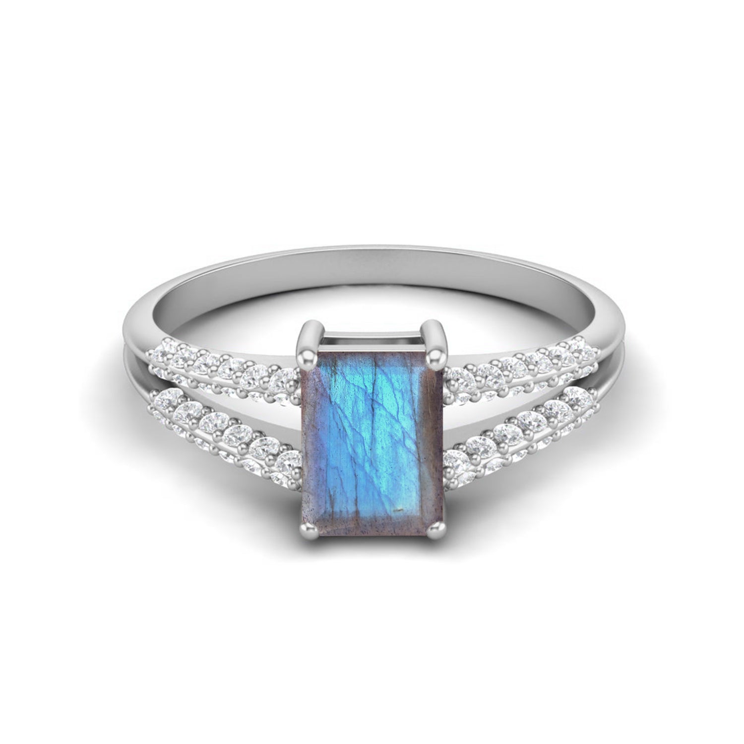 Labradorite Split Shank Accents Ring - Sterling Silver