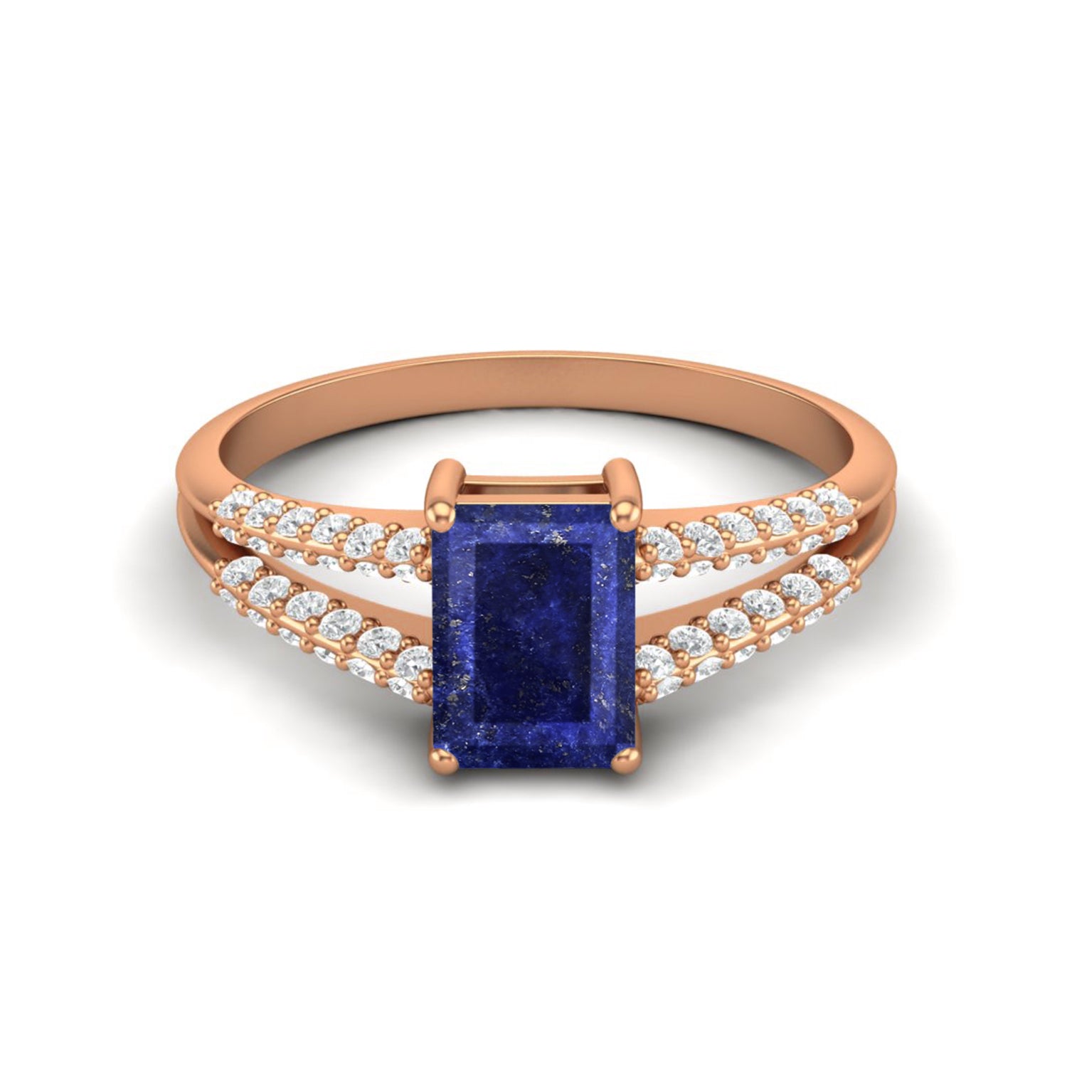 Lapis Lazuli Split Shank Accent Ring - Sterling Silver