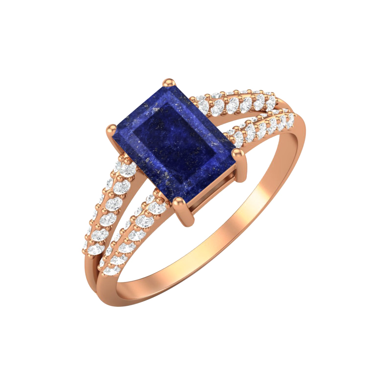 Lapis Lazuli Split Shank Accent Ring - Sterling Silver