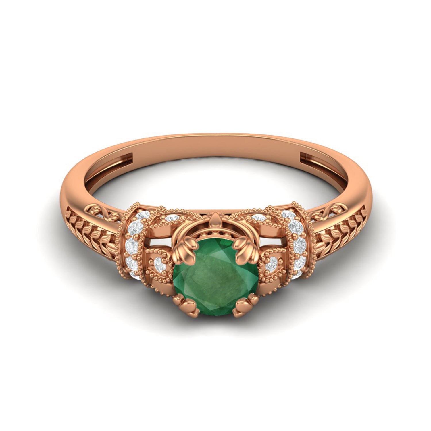 Emerald Braided Band Design Ring – Sterling Silver
