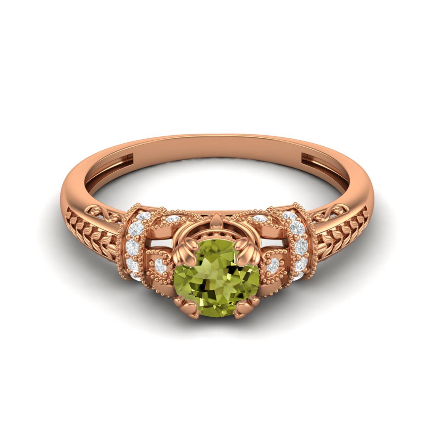Peridot Vintage-Inspired Halo Ring -Sterling Silver
