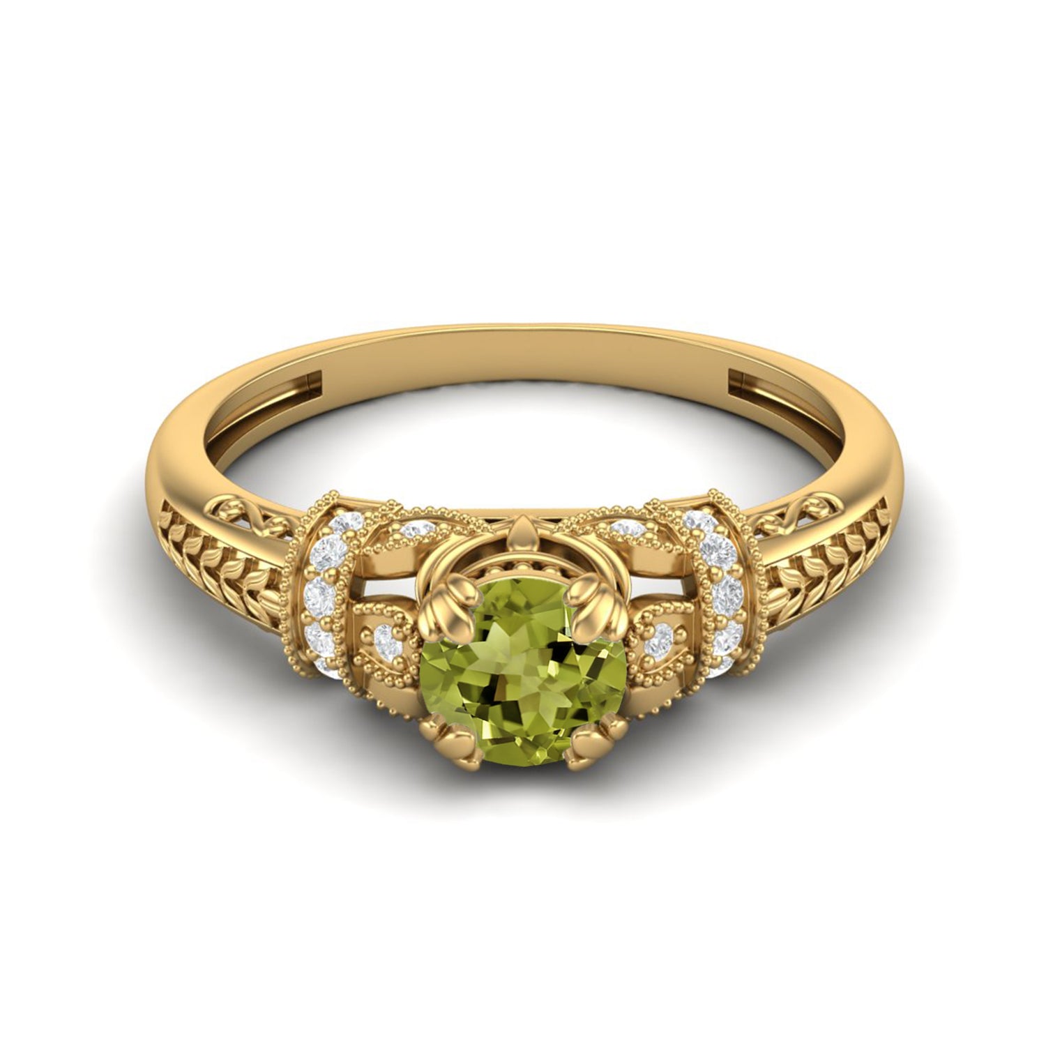 Peridot Vintage-Inspired Halo Ring -Sterling Silver