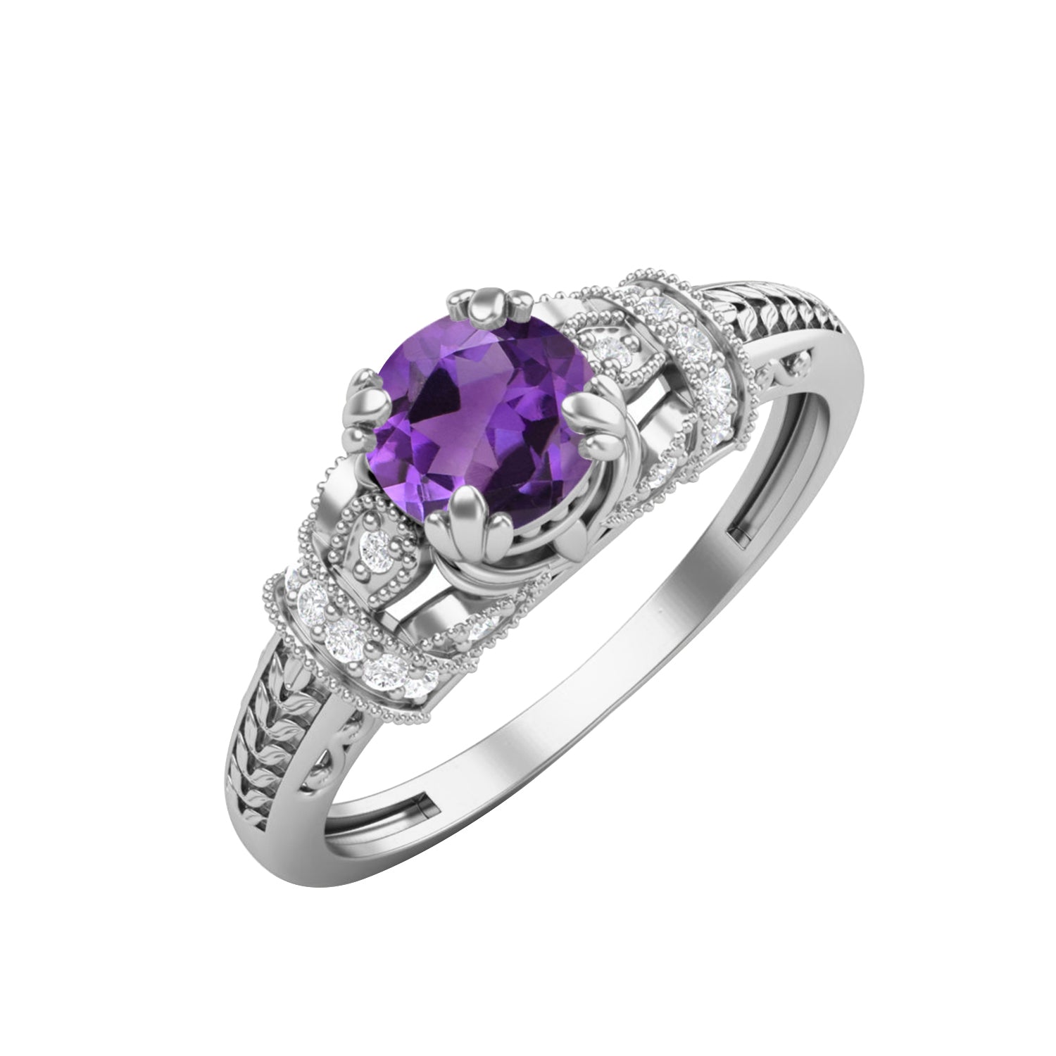 Amethyst Vintage-Inspired Halo Ring -Sterling Silver