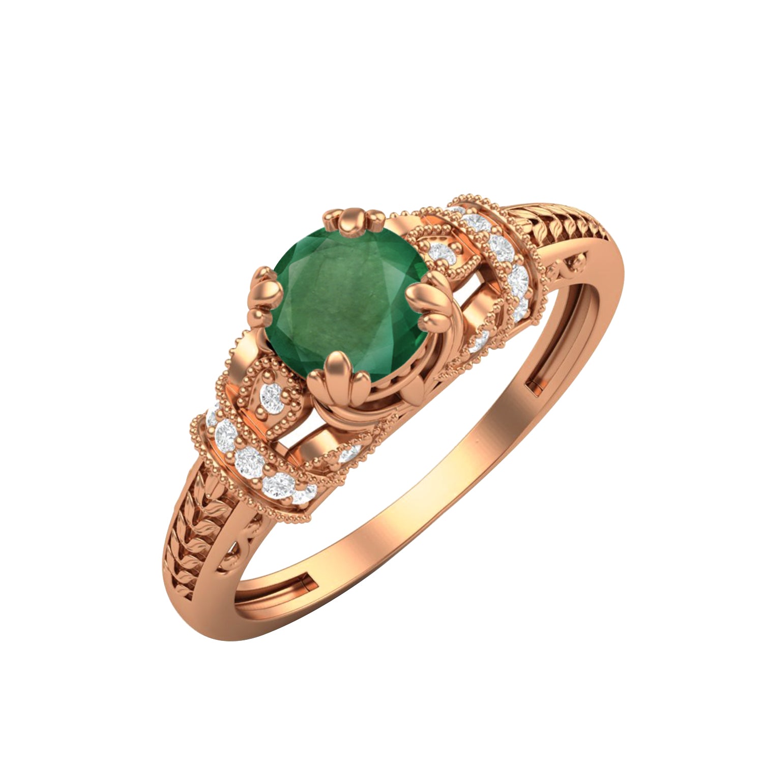 Emerald Braided Band Design Ring – Sterling Silver