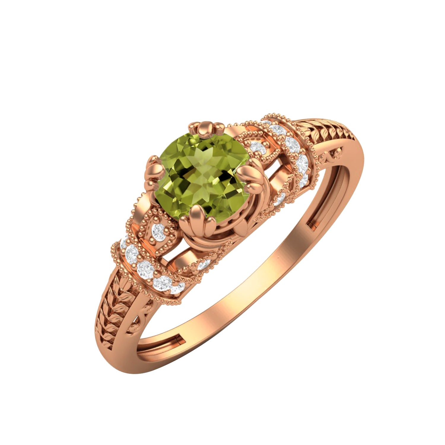 Peridot Vintage-Inspired Halo Ring -Sterling Silver