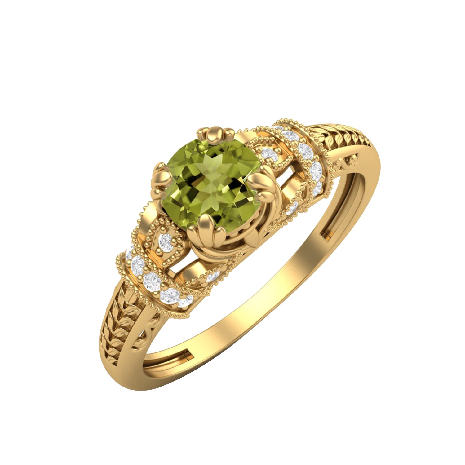 Peridot Vintage-Inspired Halo Ring -Sterling Silver