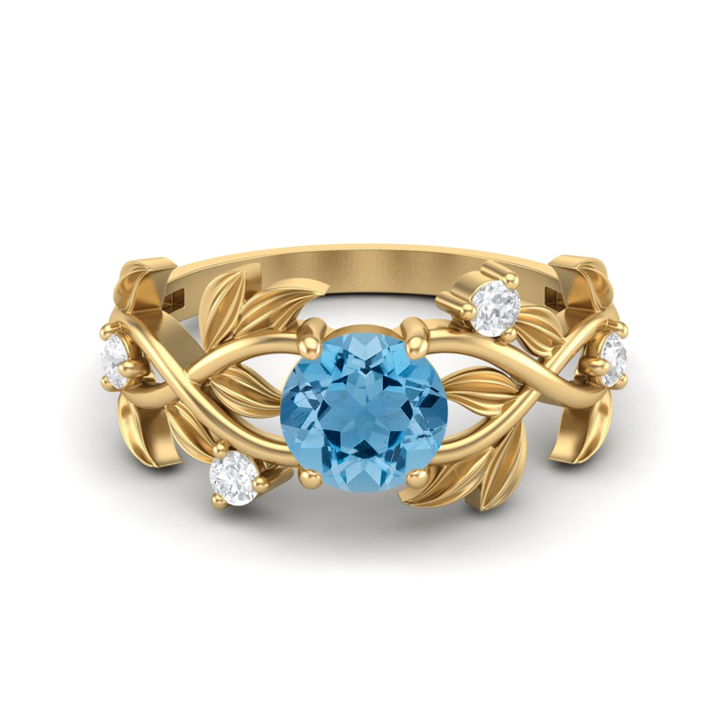 Swiss Blue Topaz Leaf-Inspired Solitaire Ring - Sterling Silver