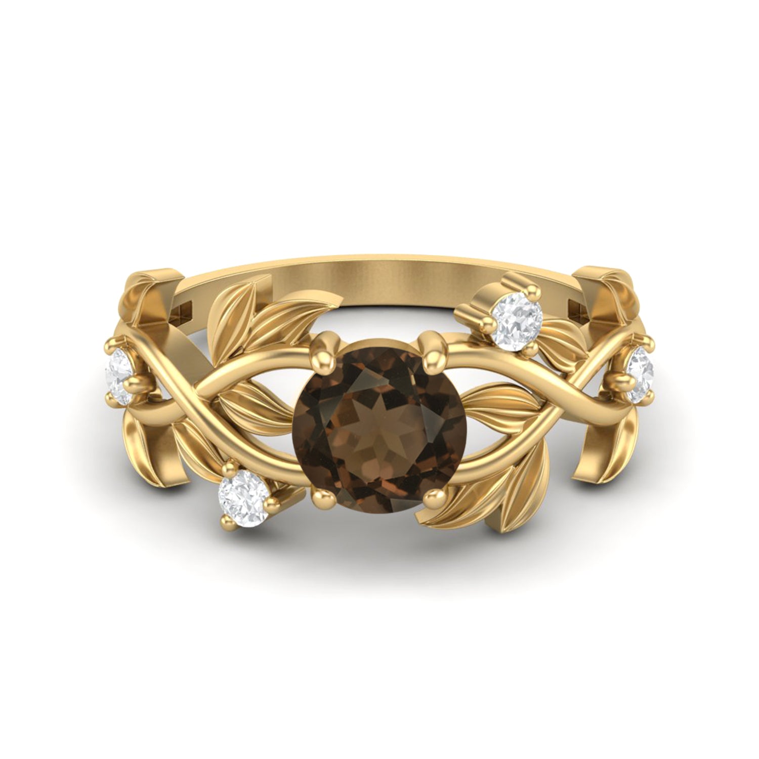 Anello di fidanzamento con quarzo fumé di forma rotonda, anello di promessa in argento sterling 925