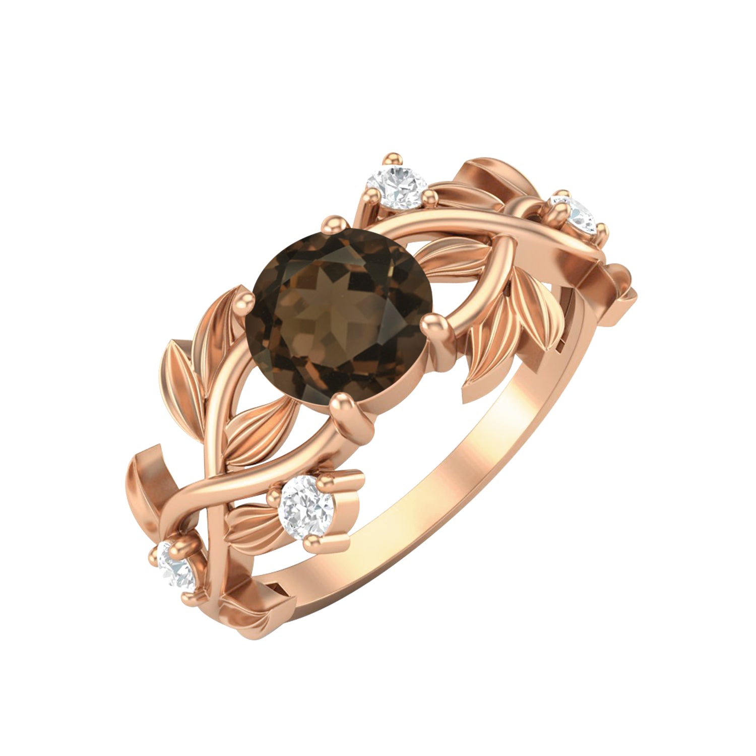 Anello di fidanzamento con quarzo fumé di forma rotonda, anello di promessa in argento sterling 925