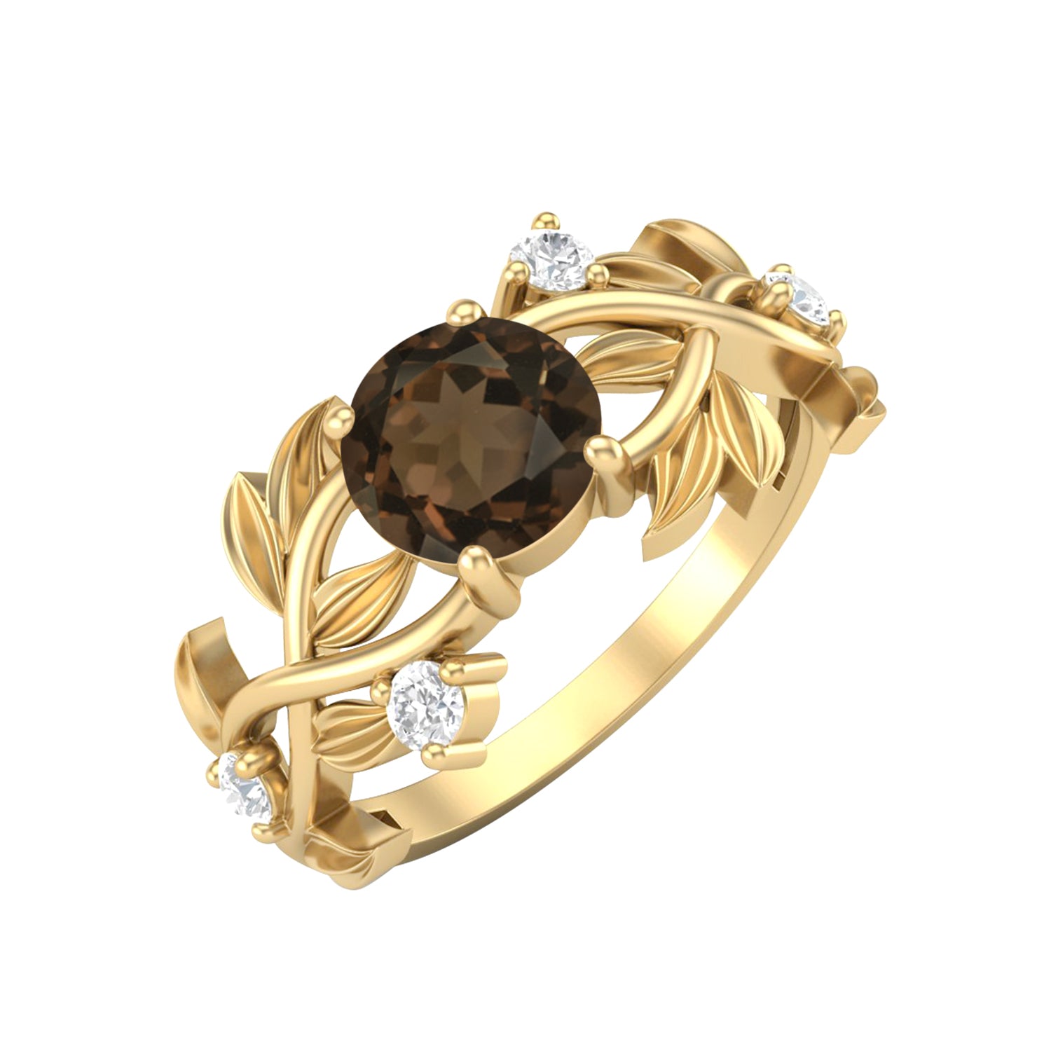 Anello di fidanzamento con quarzo fumé di forma rotonda, anello di promessa in argento sterling 925