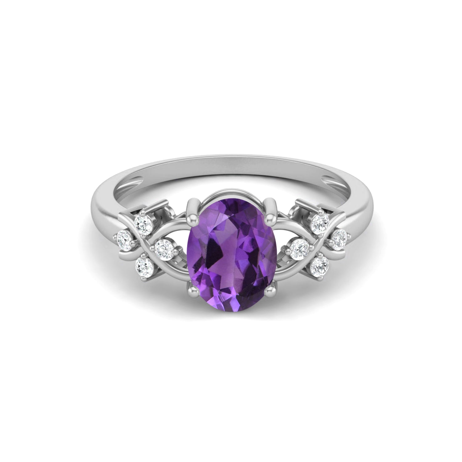 Amethyst Floral Vine Accent Ring – Sterling Silver