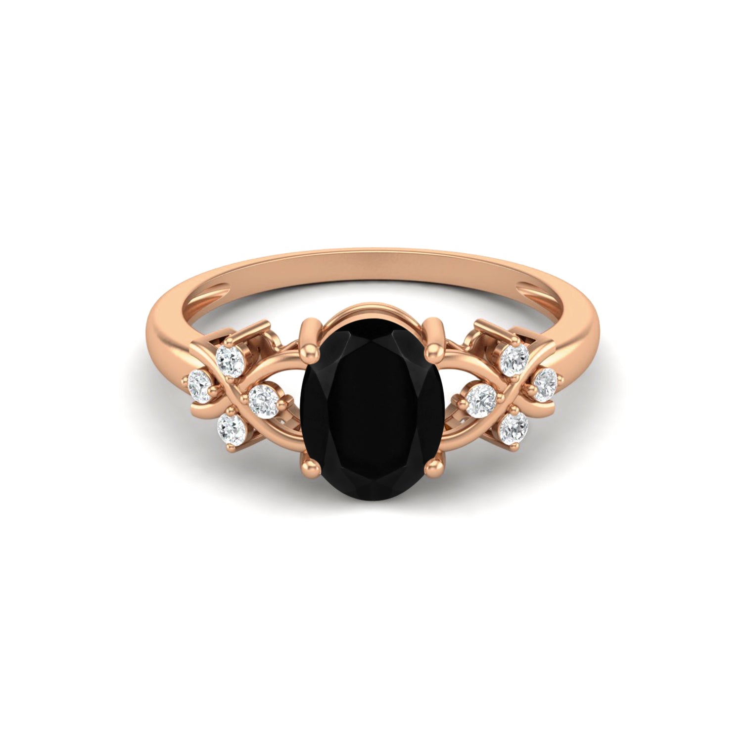 Black Spinel Vine Inspired Accent Ring – Sterling Silver