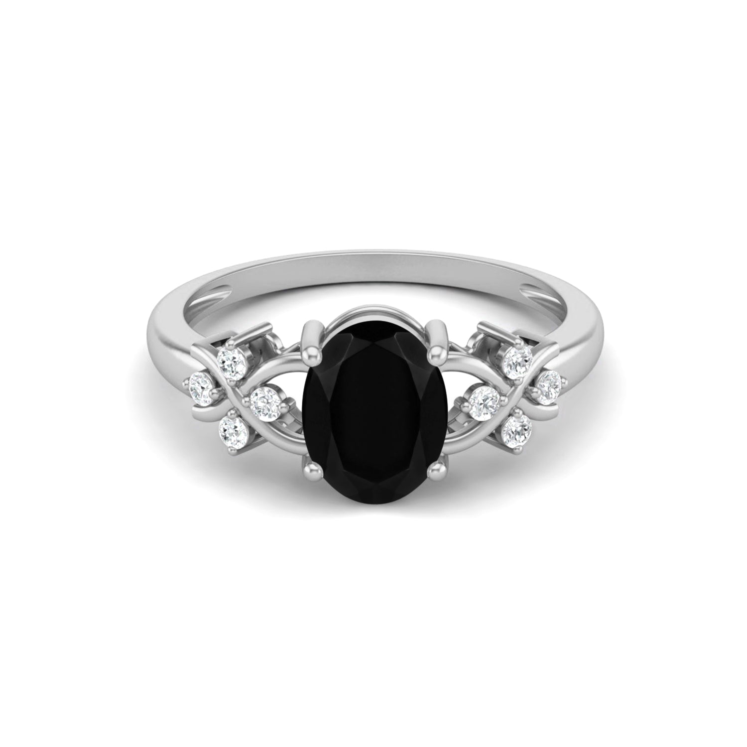 Black Spinel Vine Inspired Accent Ring – Sterling Silver