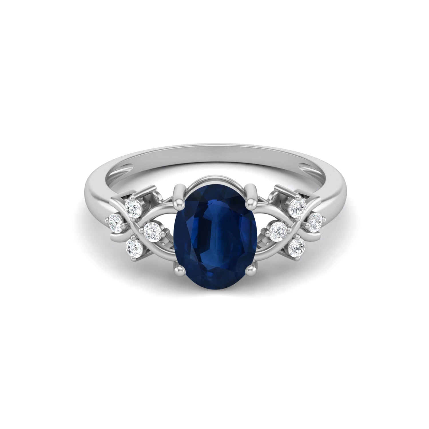 Blue Sapphire Vine-Inspired Ring – Sterling Silver