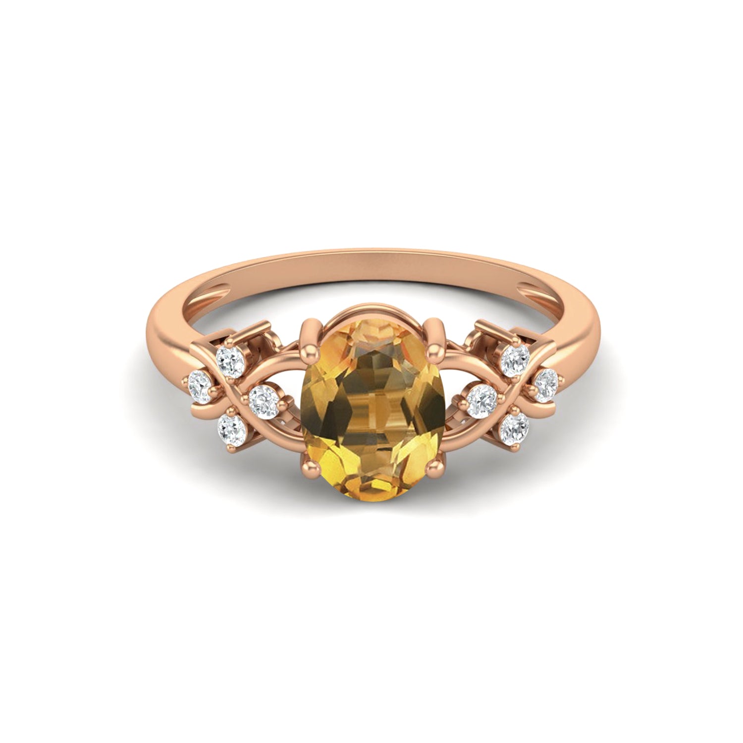 Citrine Twisted Vine White Accents Ring – Sterling Silver