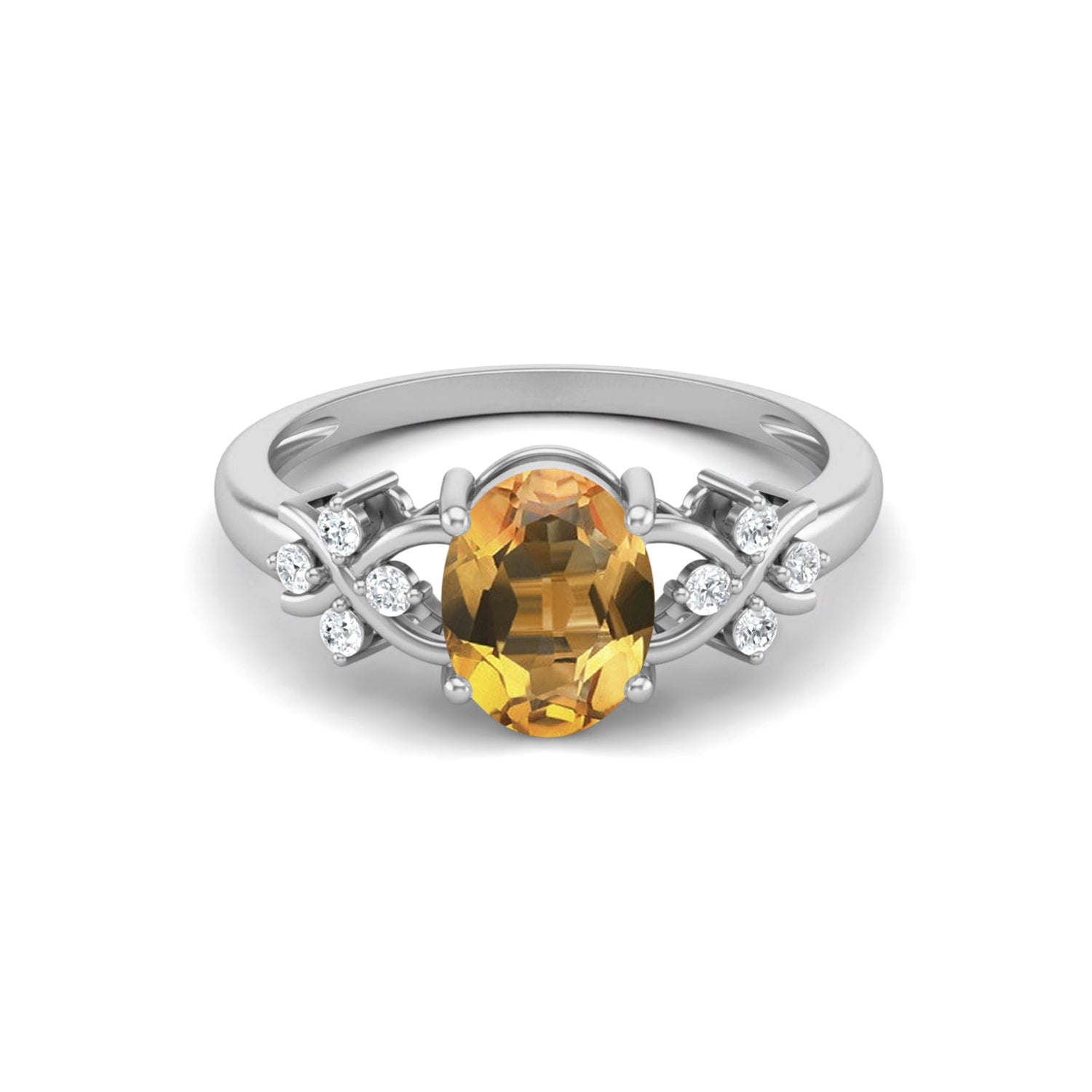 Citrine Twisted Vine White Accents Ring – Sterling Silver