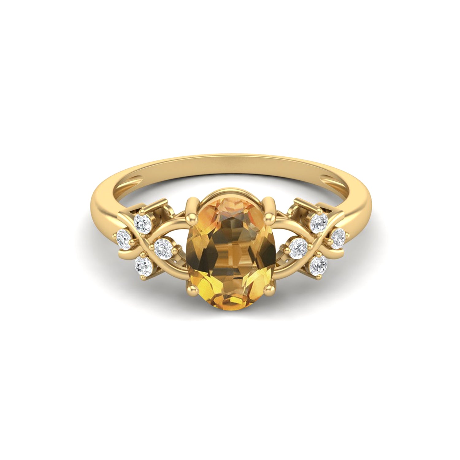 Citrine Twisted Vine White Accents Ring – Sterling Silver