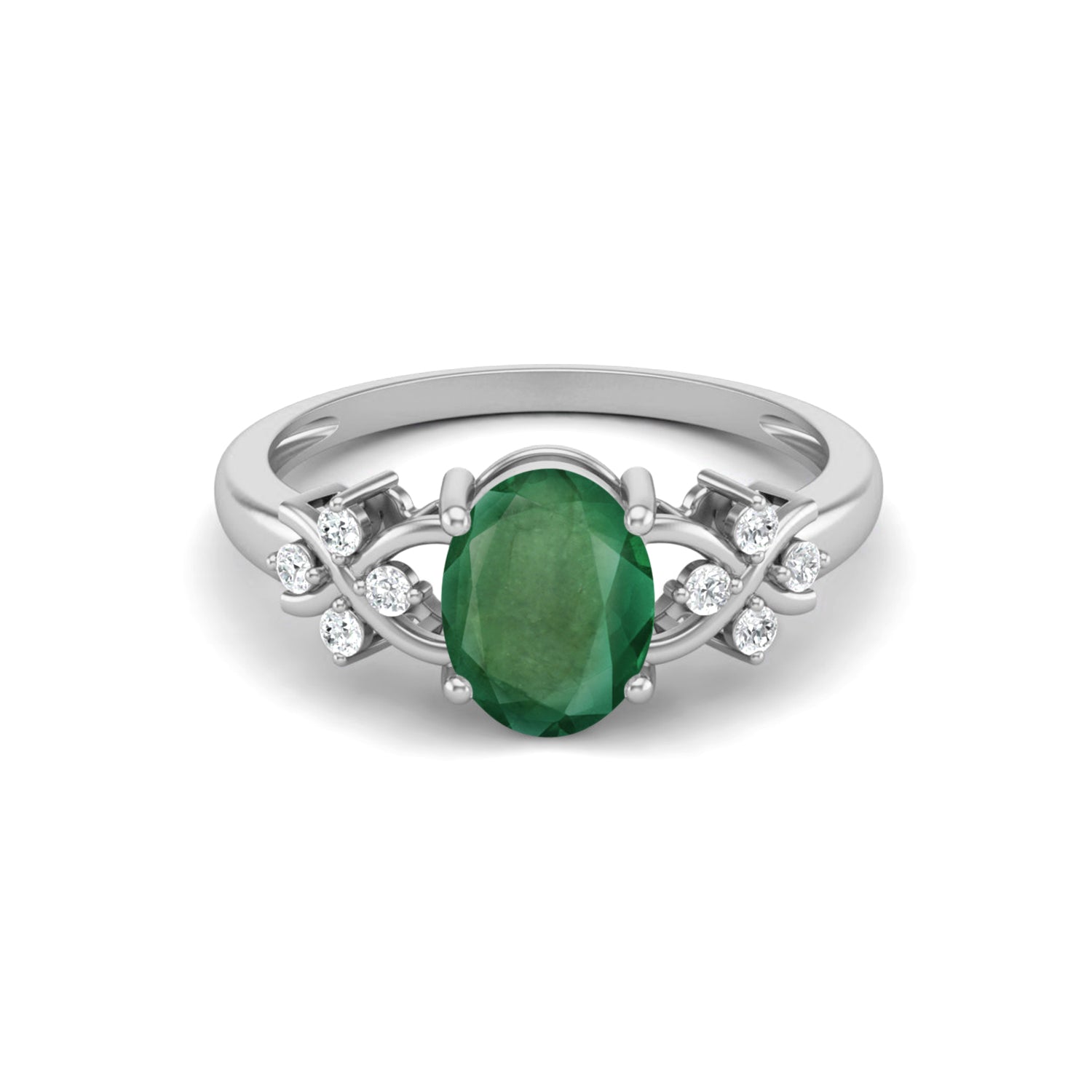 Emerald Twisted Vine White Accents Ring – Sterling Silver