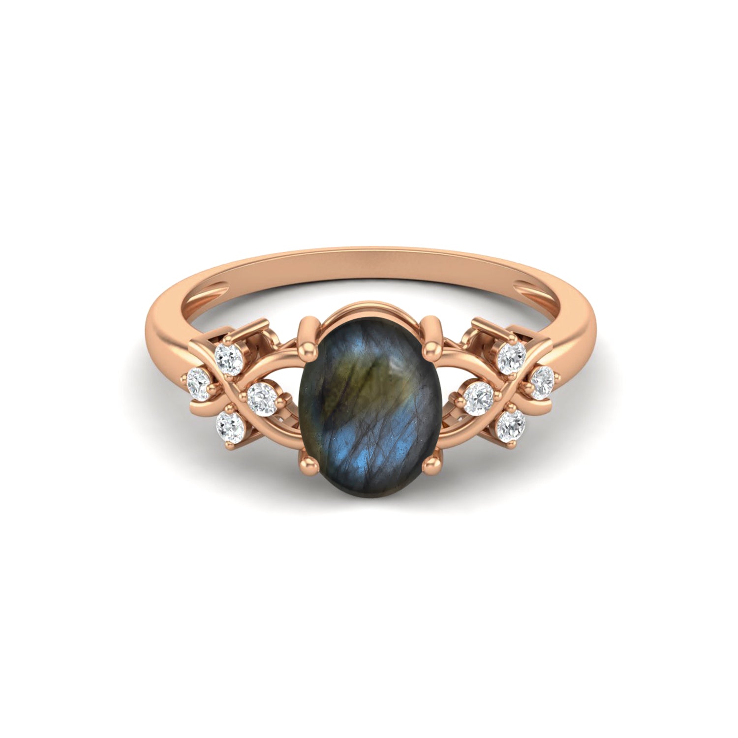 Anello nuziale ovale in argento sterling 925 con labradorite