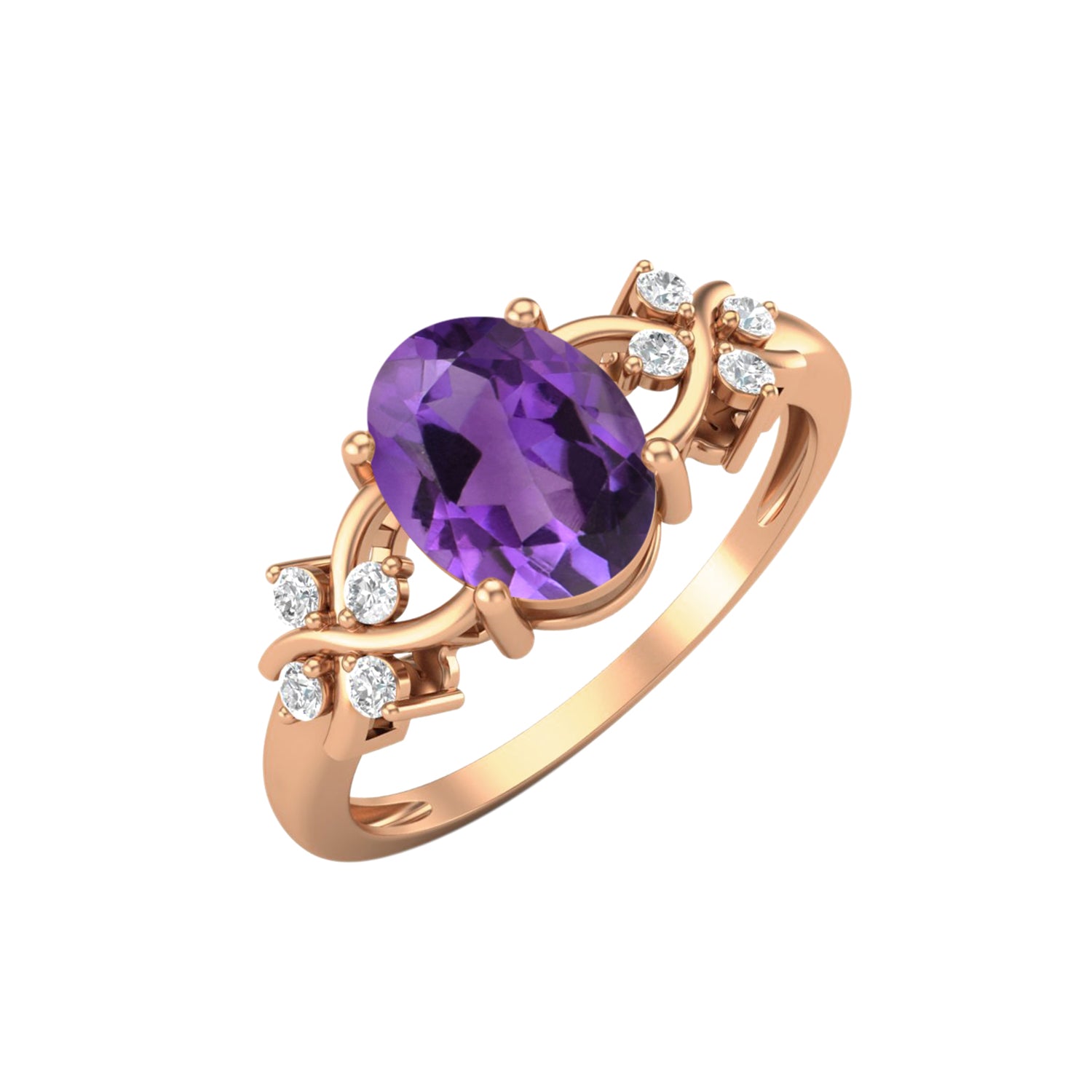 Amethyst Floral Vine Accent Ring – Sterling Silver