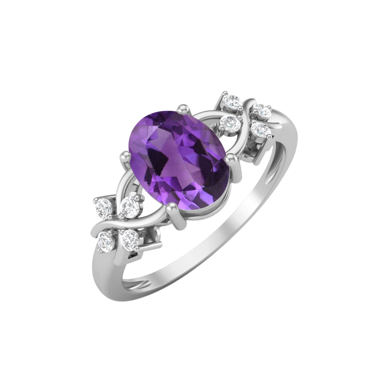 Amethyst Floral Vine Accent Ring – Sterling Silver