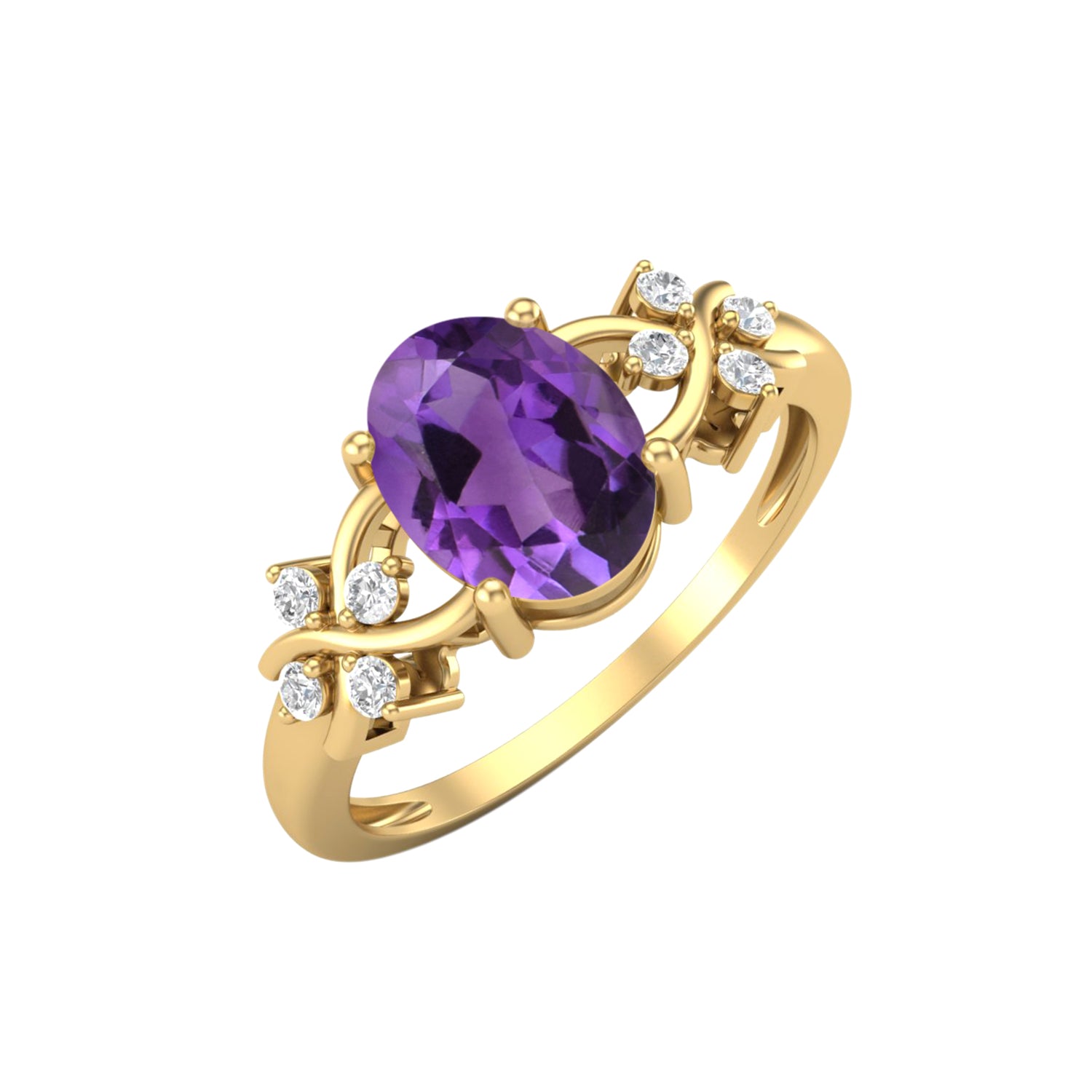 Amethyst Floral Vine Accent Ring – Sterling Silver