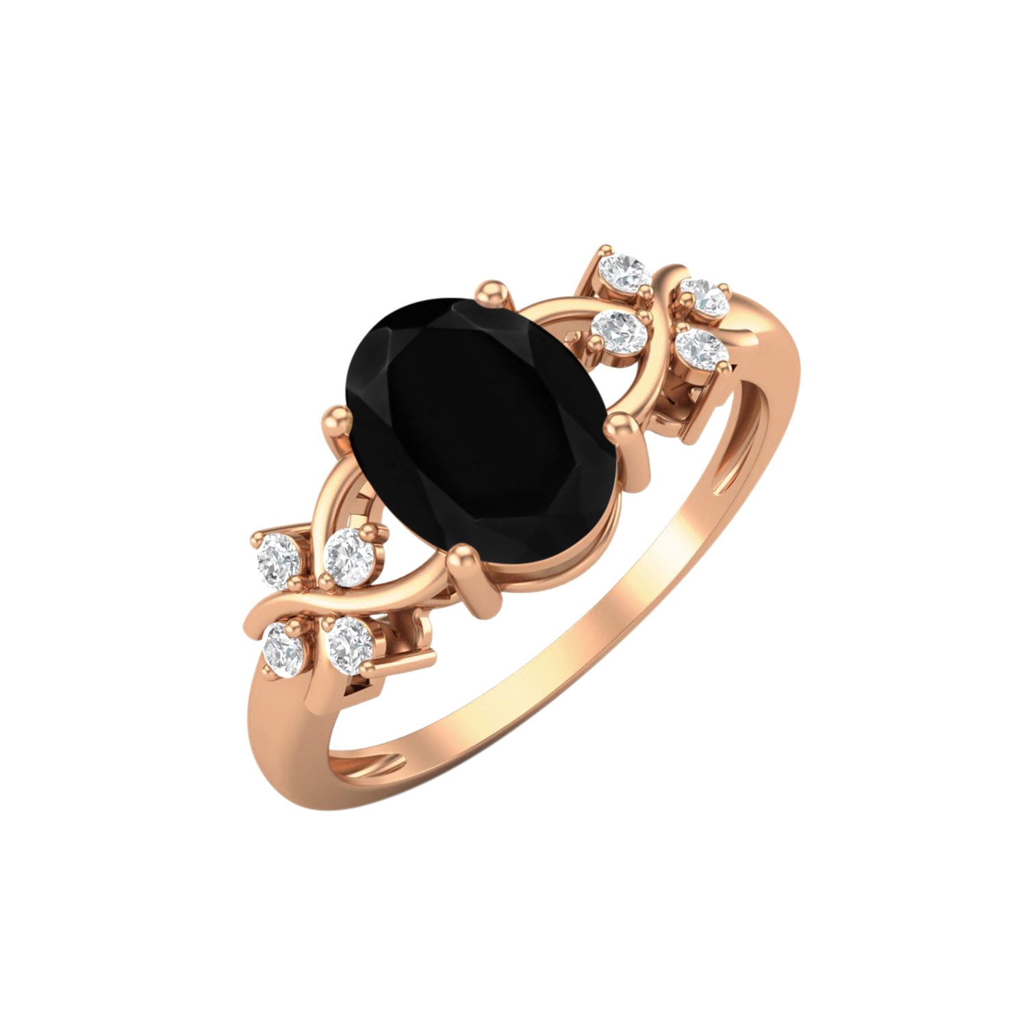 Black Spinel Vine Inspired Accent Ring – Sterling Silver
