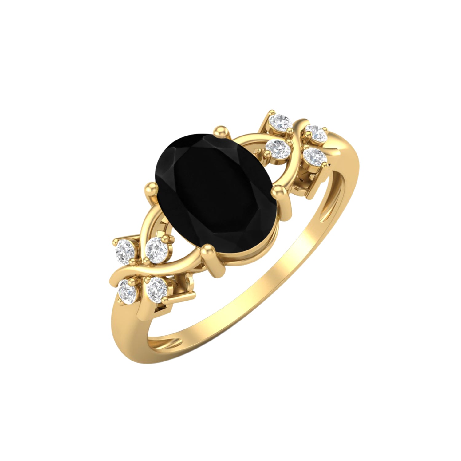 Black Spinel Vine Inspired Accent Ring – Sterling Silver