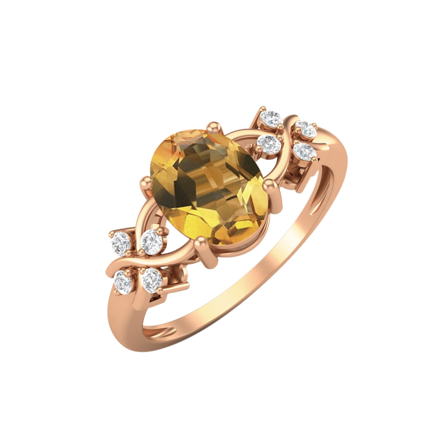 Citrine Twisted Vine White Accents Ring – Sterling Silver