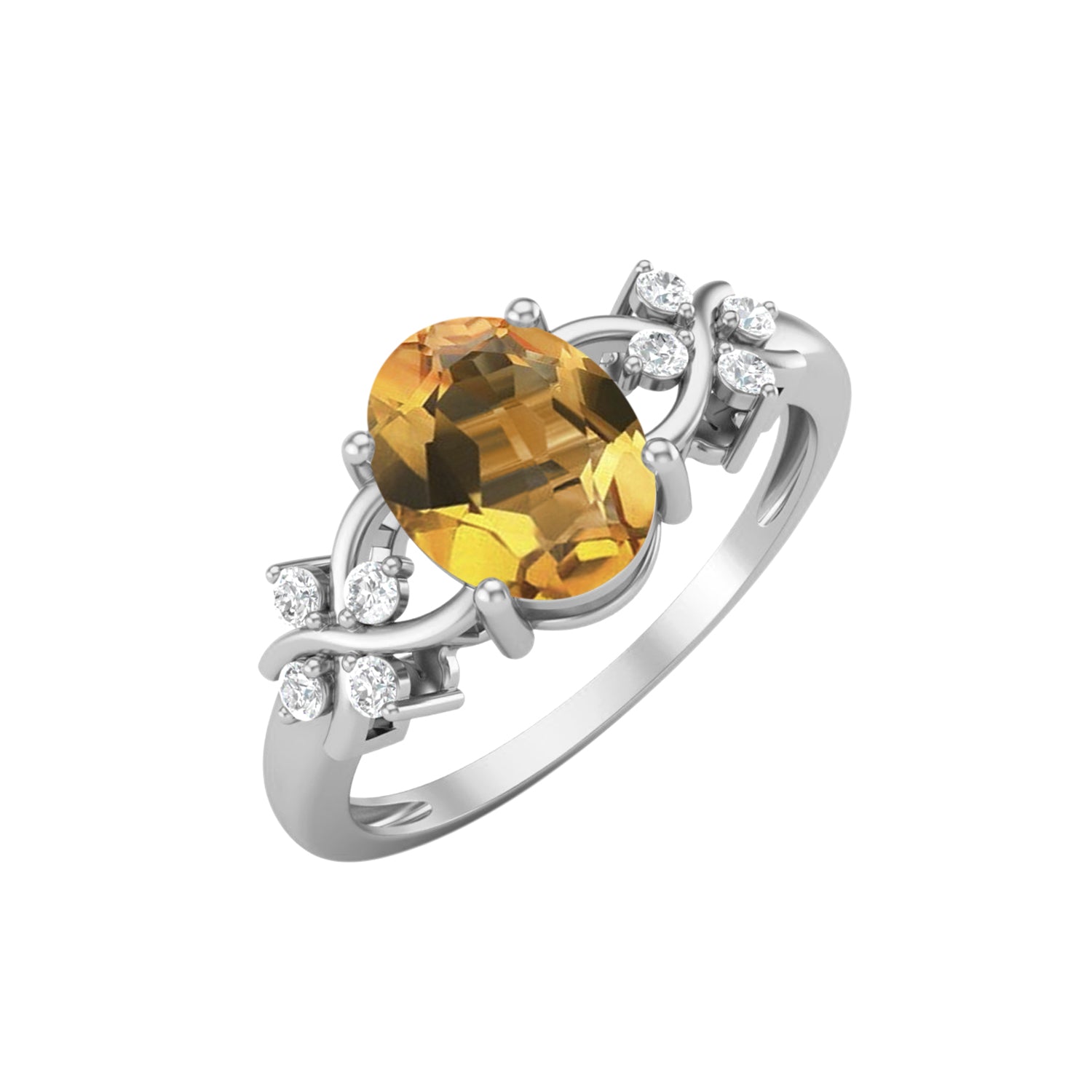 Citrine Twisted Vine White Accents Ring – Sterling Silver
