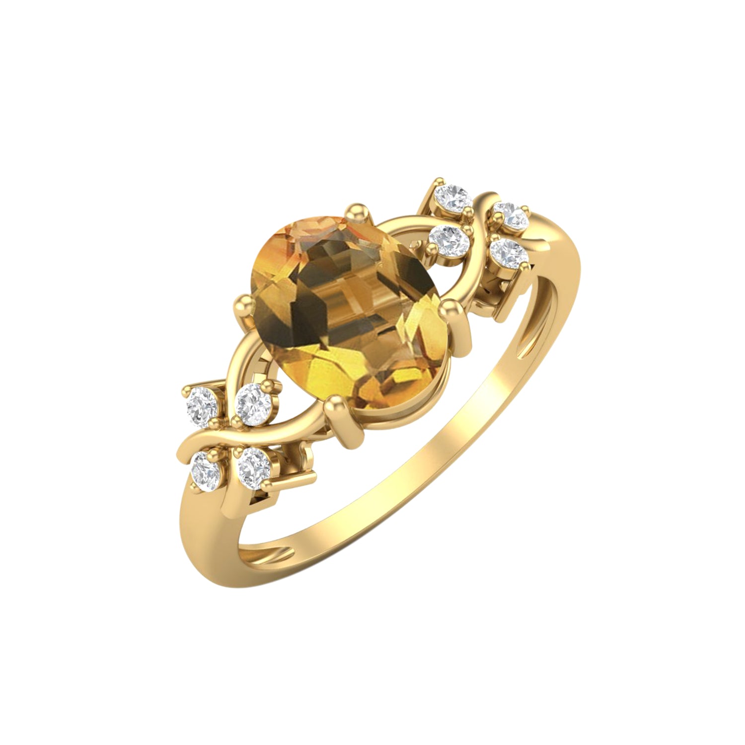 Citrine Twisted Vine White Accents Ring – Sterling Silver