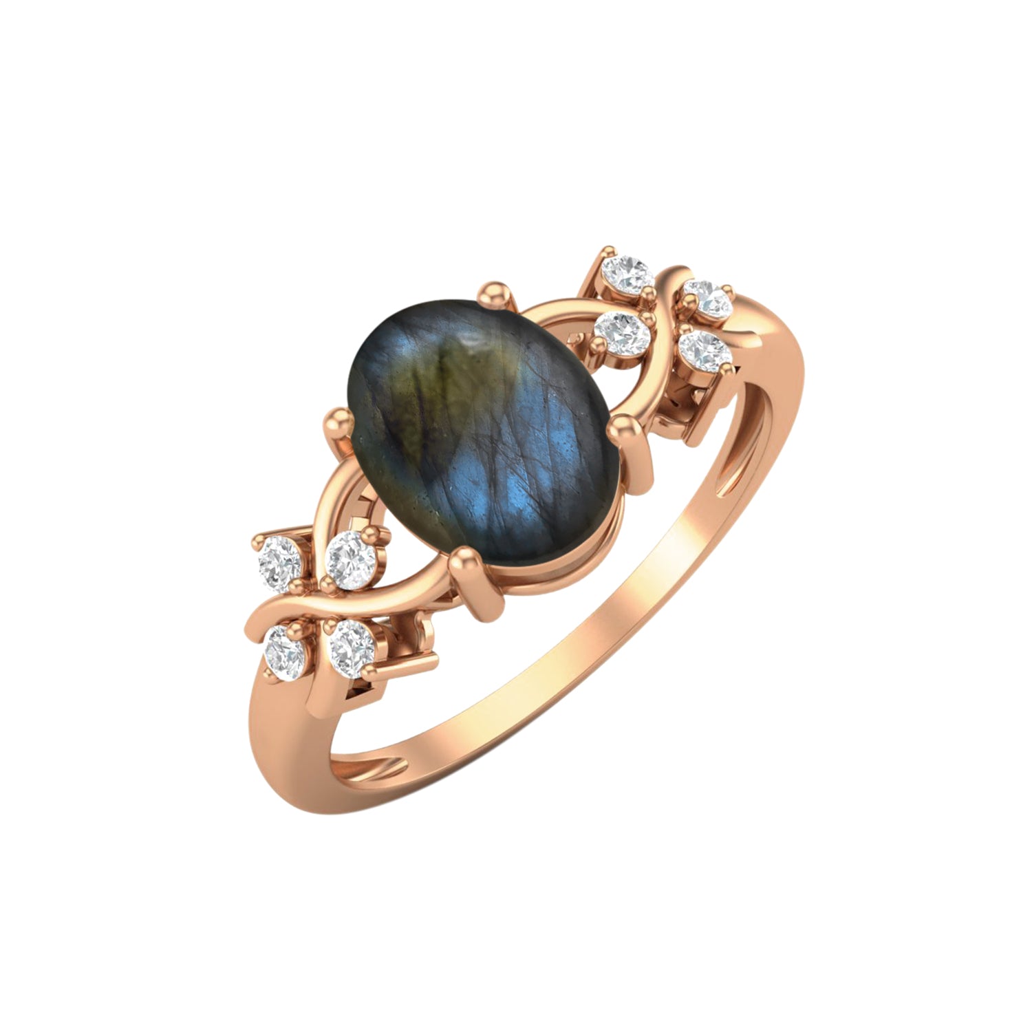 Anello nuziale ovale in argento sterling 925 con labradorite