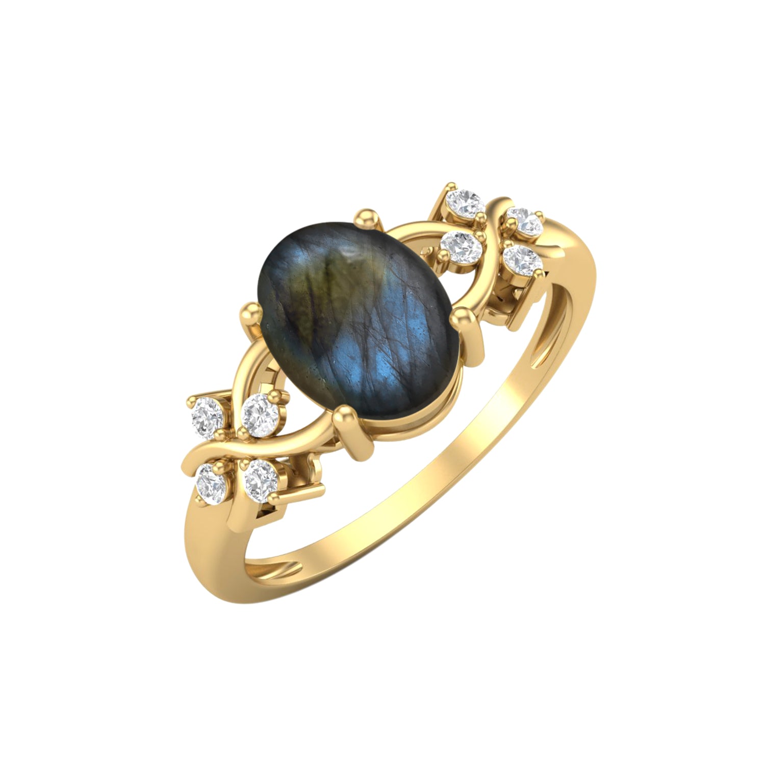 Anello nuziale ovale in argento sterling 925 con labradorite
