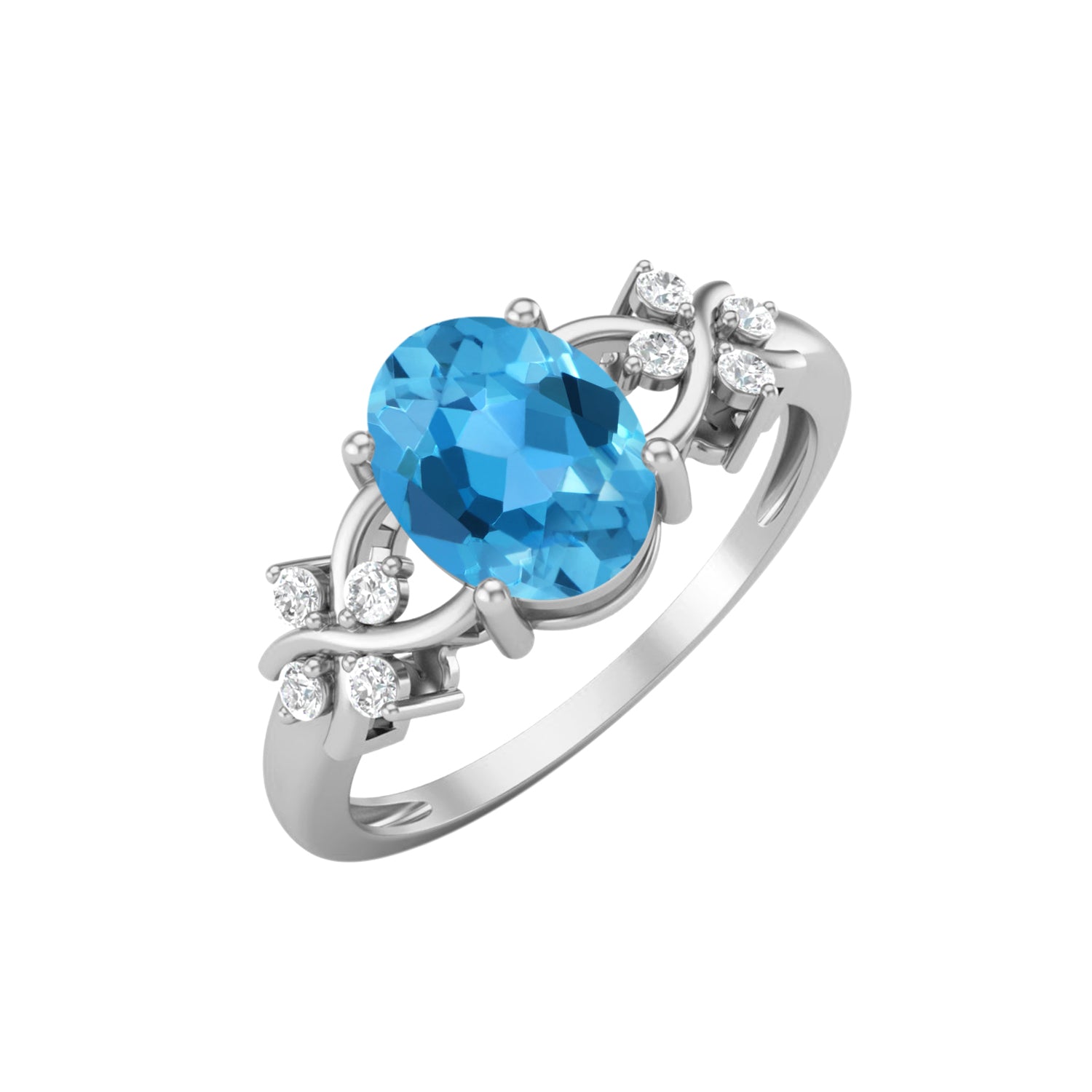 Swiss Blue Topaz Vine Inspired Accent Ring – Sterling Silver