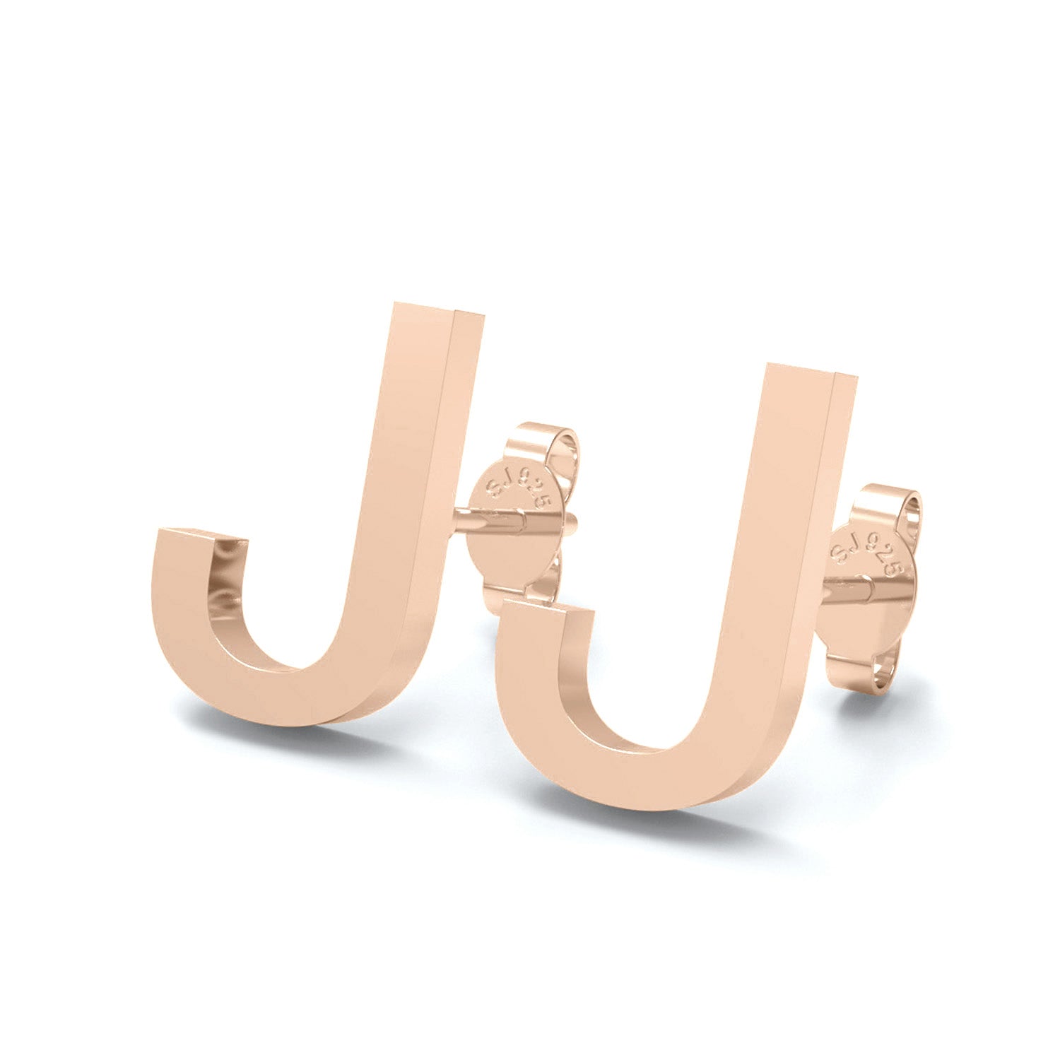 Orecchini a bottone con monogramma iniziale "J" – Argento Sterling