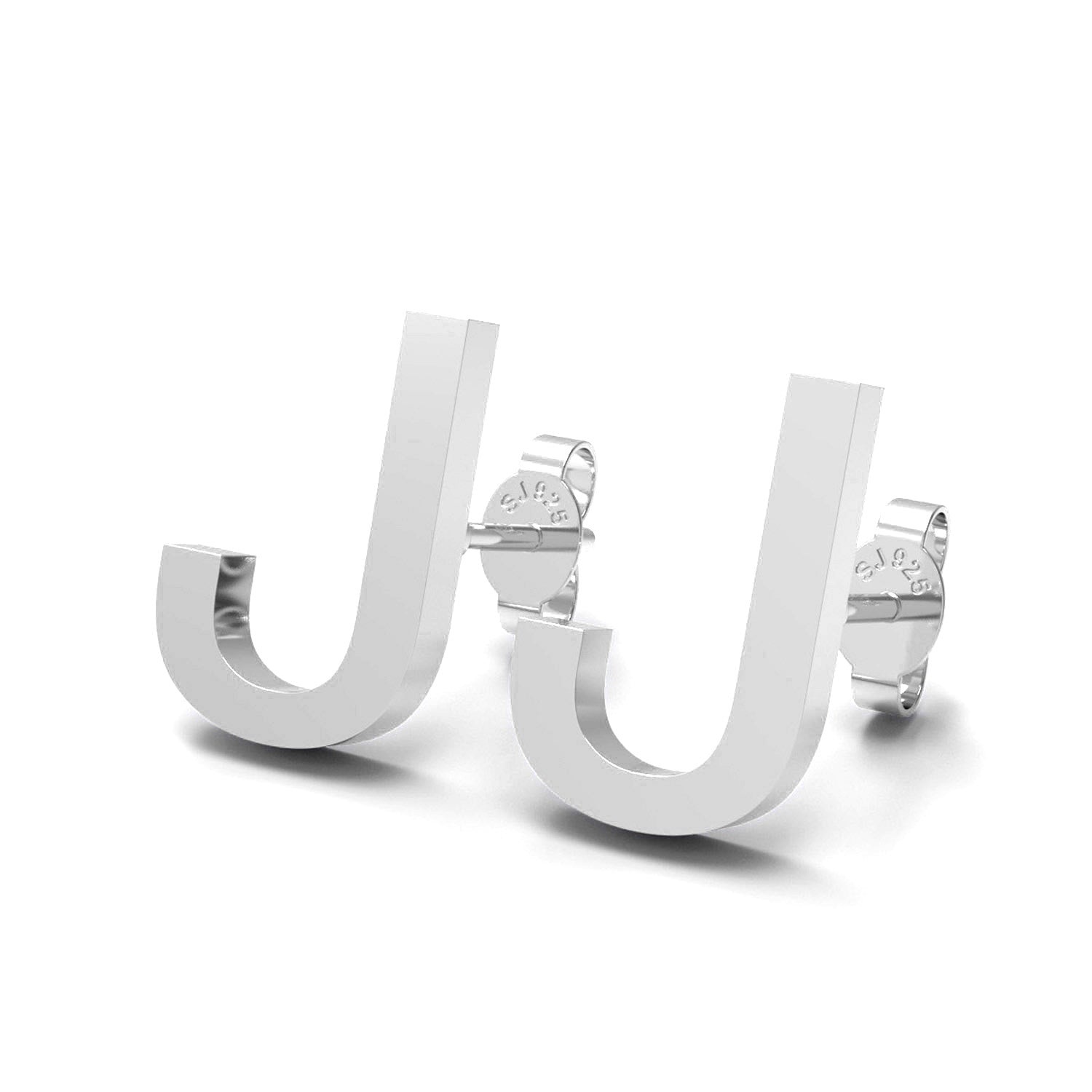 Orecchini a bottone con monogramma iniziale "J" – Argento Sterling