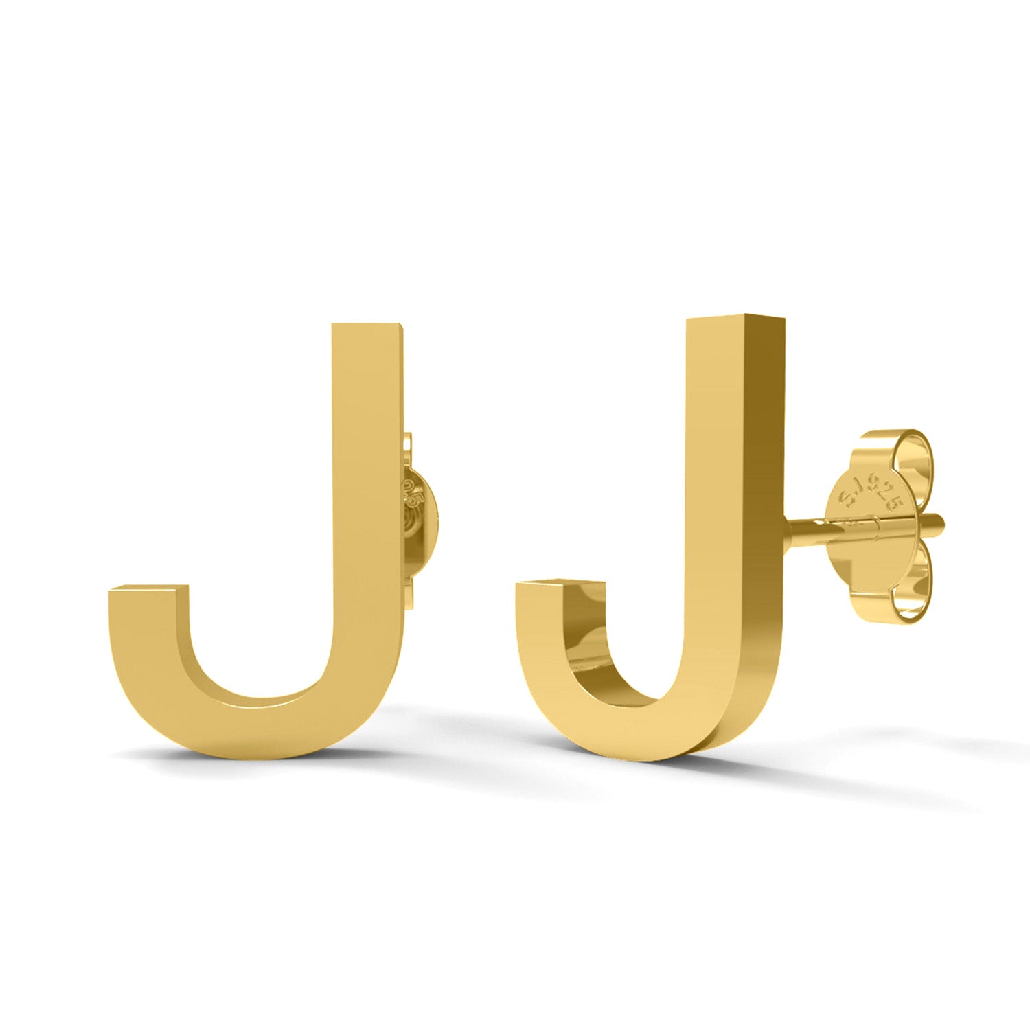 Orecchini a bottone con monogramma iniziale "J" – Argento Sterling