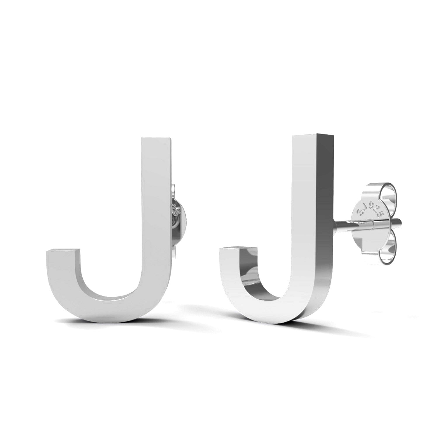 Orecchini a bottone con monogramma iniziale "J" – Argento Sterling