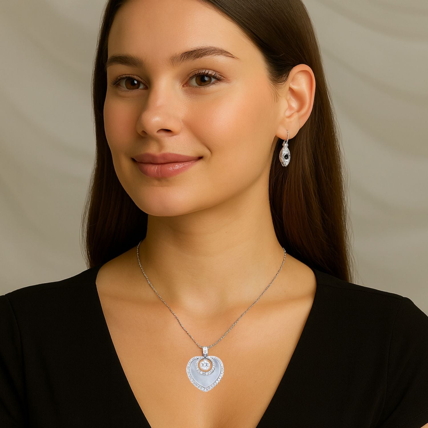 White Round Heart Pendant with CZ Halo