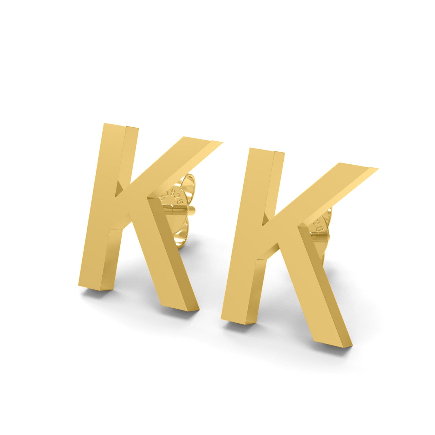 Orecchini a bottone con monogramma iniziale "K" – Argento Sterling