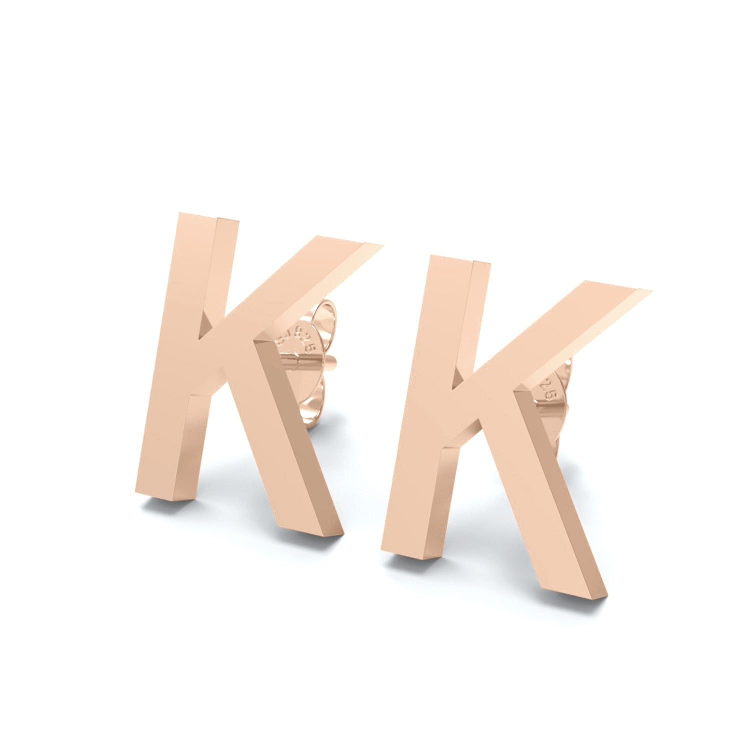 Orecchini a bottone con monogramma iniziale "K" – Argento Sterling