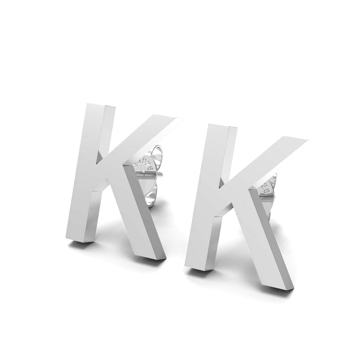 Orecchini a bottone con monogramma iniziale "K" – Argento Sterling