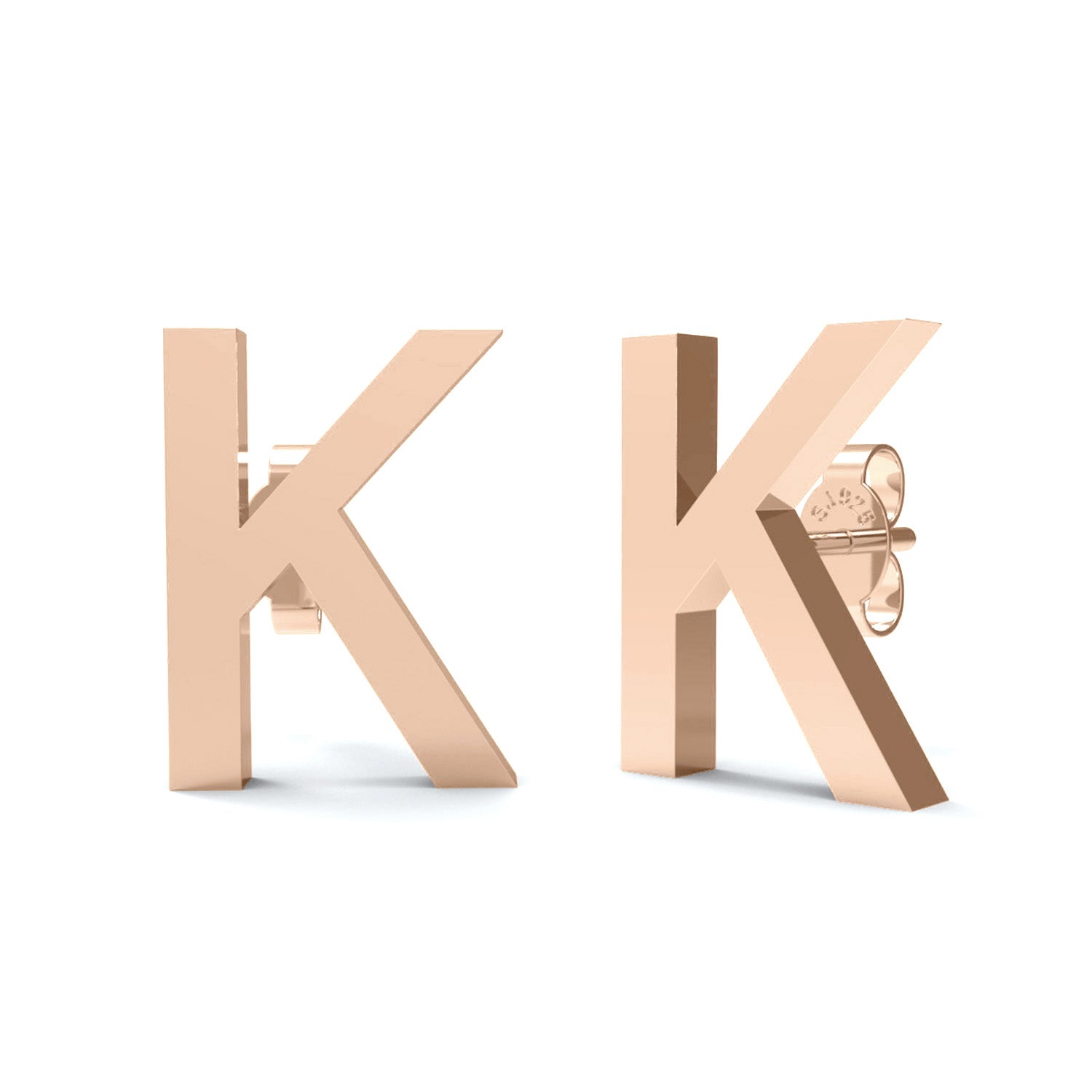 Orecchini a bottone con monogramma iniziale "K" – Argento Sterling