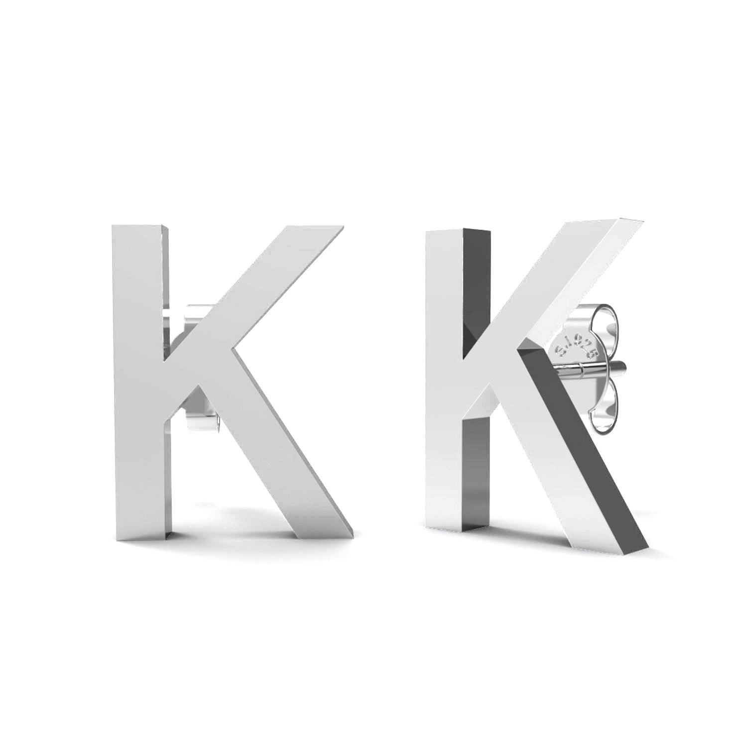 Orecchini a bottone con monogramma iniziale "K" – Argento Sterling