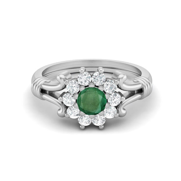 Natural Emerald Wedding Ring 925 Sterling Silver Bridal Anniversary Ring